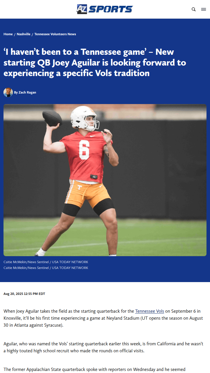 Joey Aguilar’s first Vols home game: What to expect