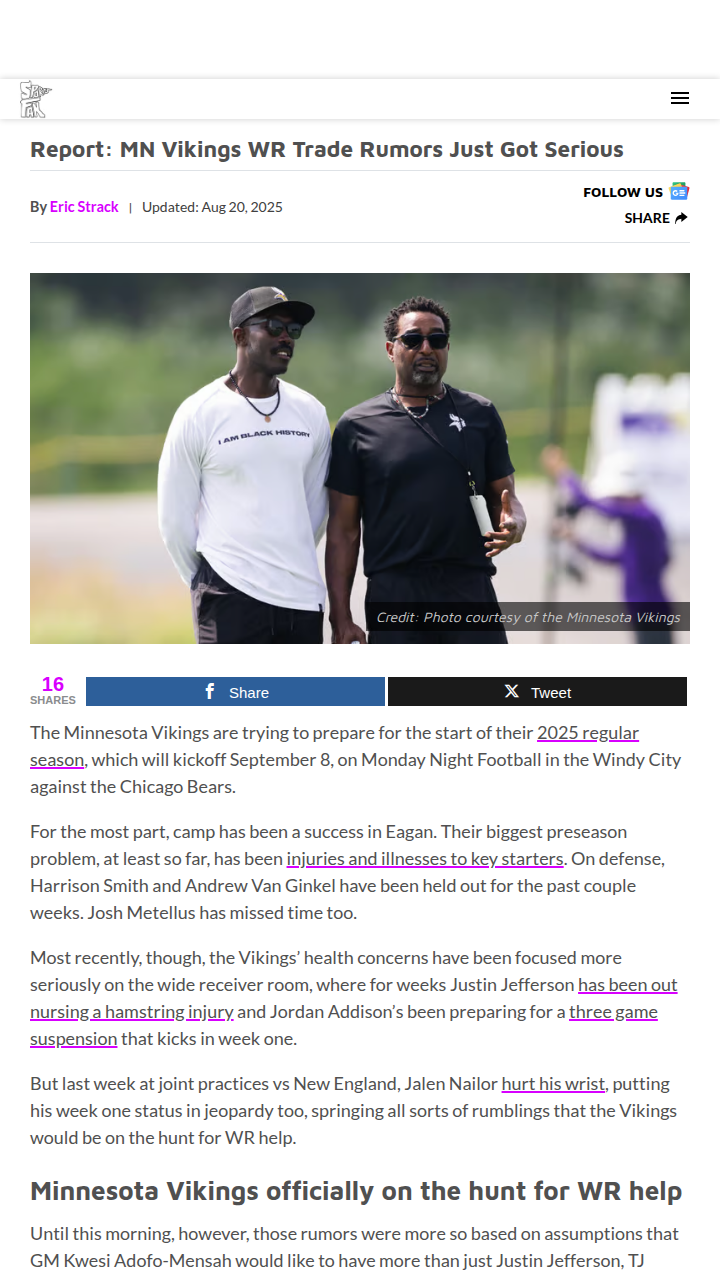 Vikings shake up WR lineup before season