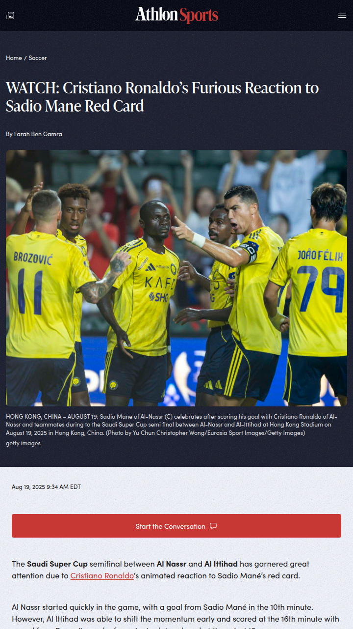 CR7 Explodes After Mané Sees Red vs Al Ittihad