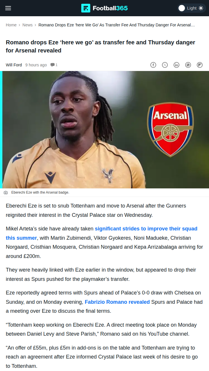 Eze Chooses Gunners Over Spurs—Transfer Twist!