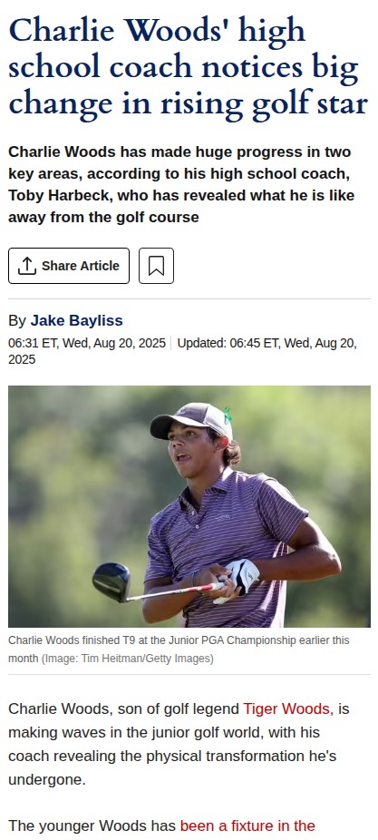 Charlie Woods’ transformation is turning heads