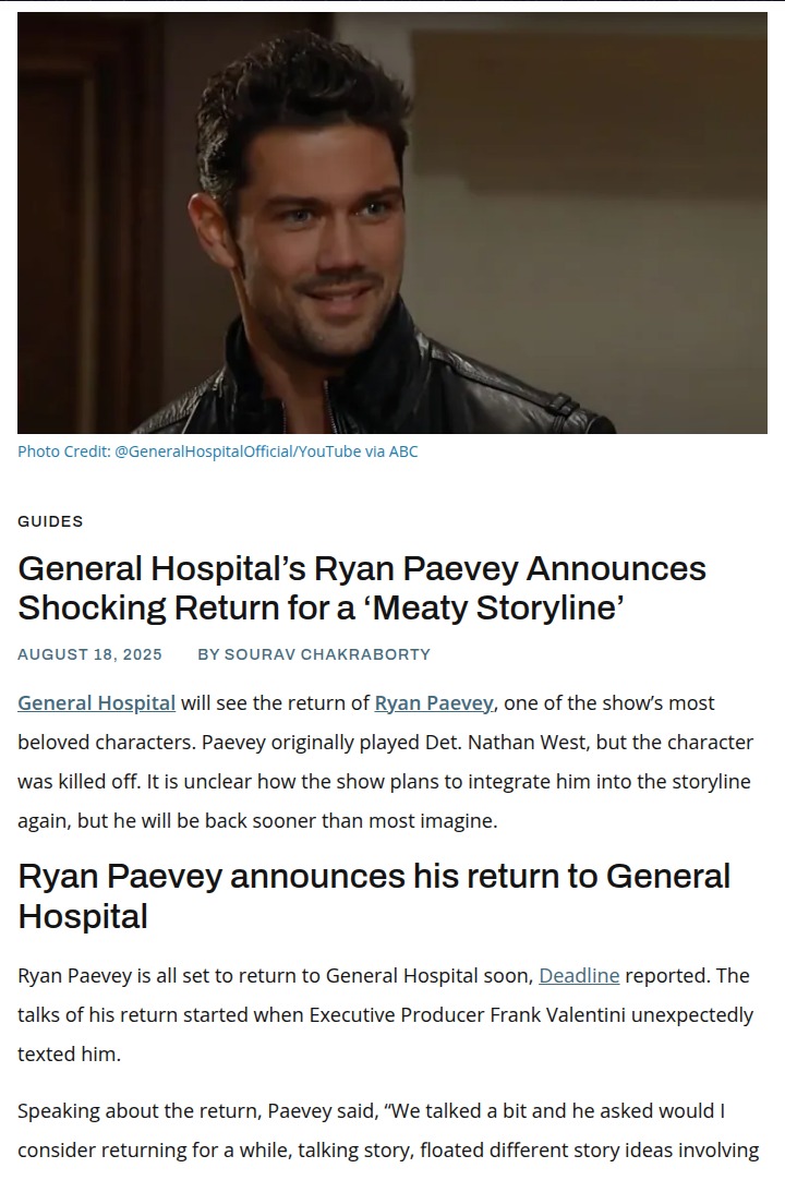 Ryan Paevey’s Return: Nathan or New Face? 🤔