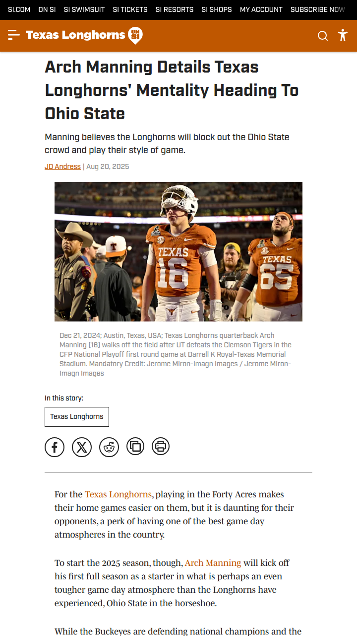 Arch Manning: Longhorns Ready for Buckeye Battle