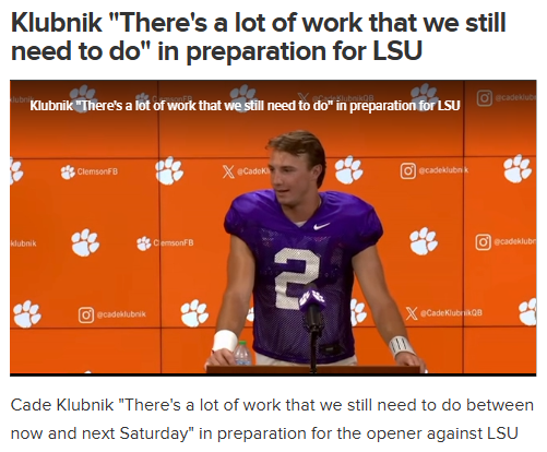 Klubnik says Tigers aren’t ready yet for LSU