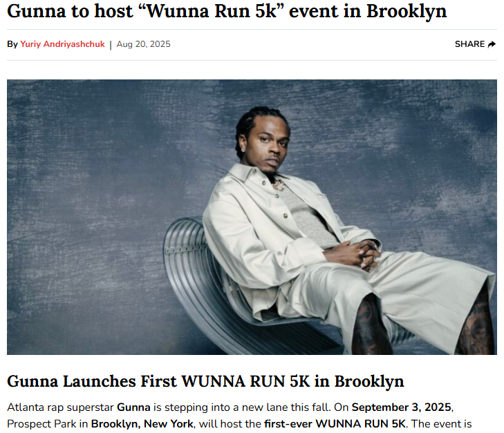 Gunna brings free 5K run to Brooklyn