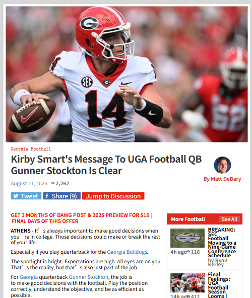 Kirby Smart’s advice for UGA’s Gunner Stockton