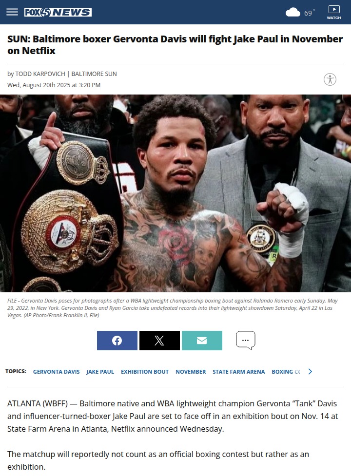Gervonta Davis vs. Jake Paul: Clash set for Netflix