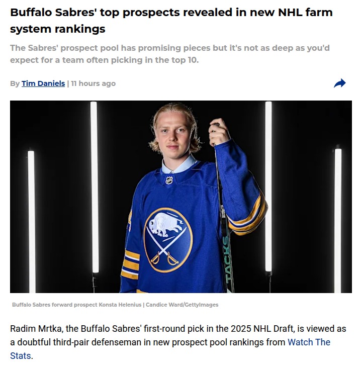 Sabres’ prospect rankings shake up expectations