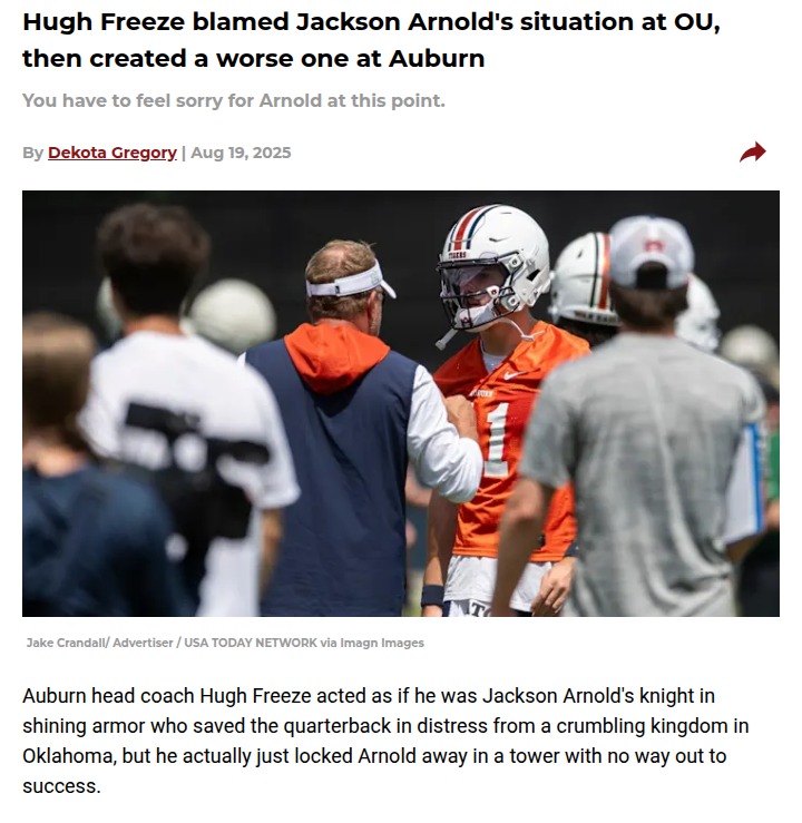 Is Hugh Freeze Helping or Hurting Arnold at Auburn?