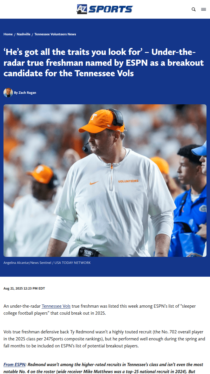 Tennessee’s Ty Redmond is turning heads