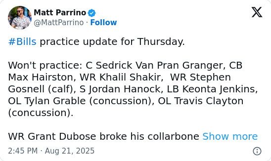 Buffalo’s defense faces major setback