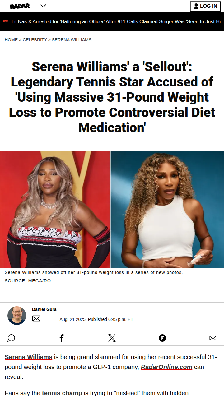 Serena’s Slimdown Sparks Fan Backlash