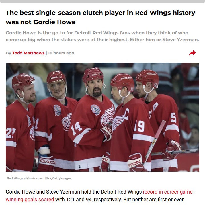 Red Wings’ clutch king wasn’t Howe or Yzerman