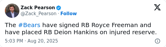 Royce Freeman returns to boost Bears’ backfield