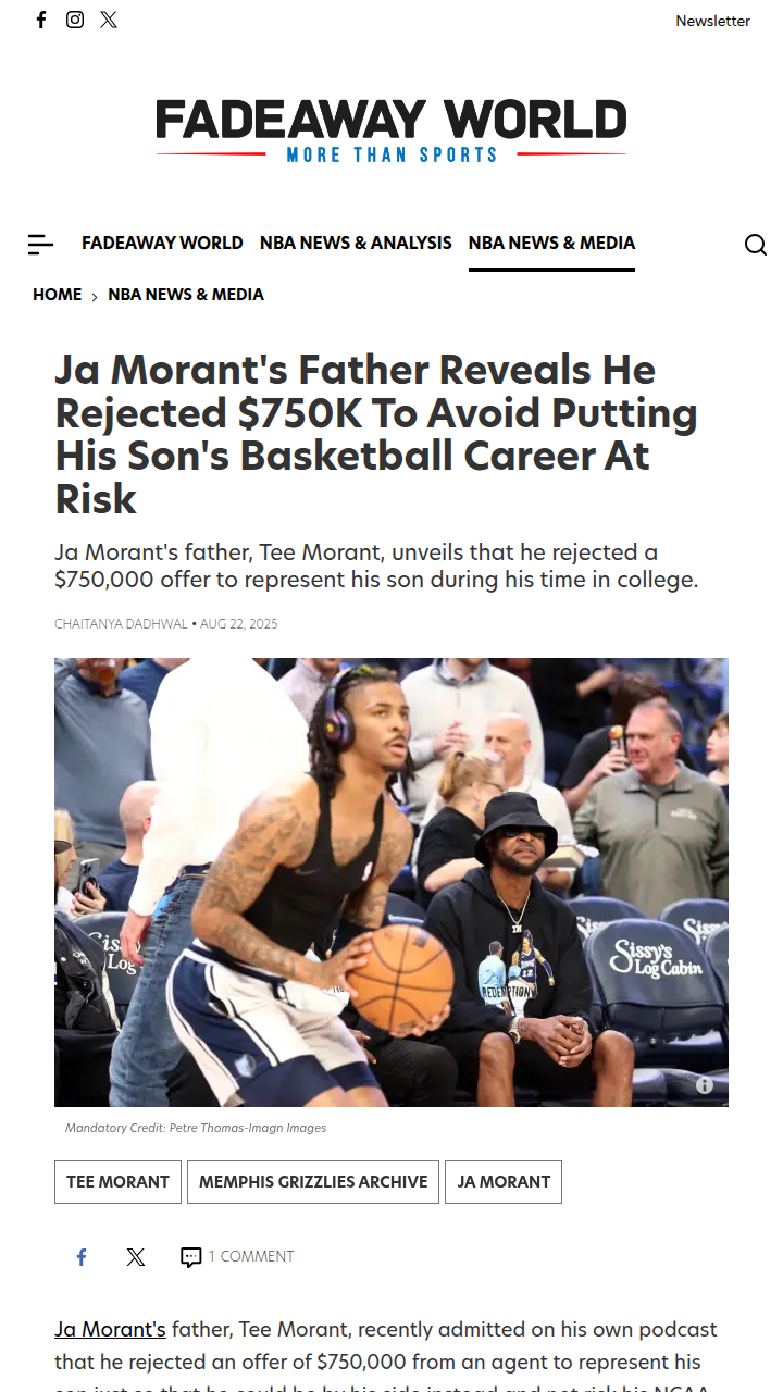 Tee Morant Turned Down $750K for Ja’s Future