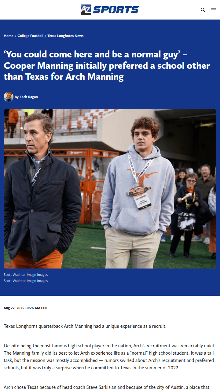 Why Arch Manning chose Austin over football-crazy towns