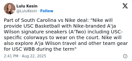 A’ja Wilson’s Nike deal shakes up South Carolina