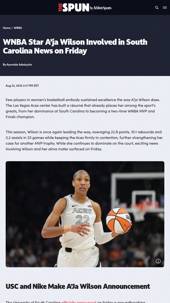 A’ja Wilson’s Nike deal shakes up South Carolina