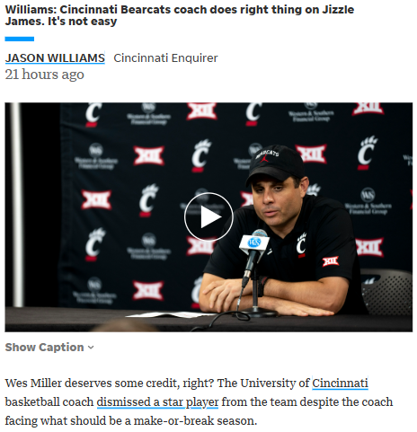 Cincinnati coach puts team first in tough call