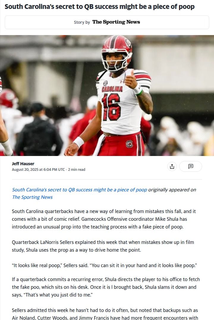 South Carolina’s quirky QB fix: The poop prop