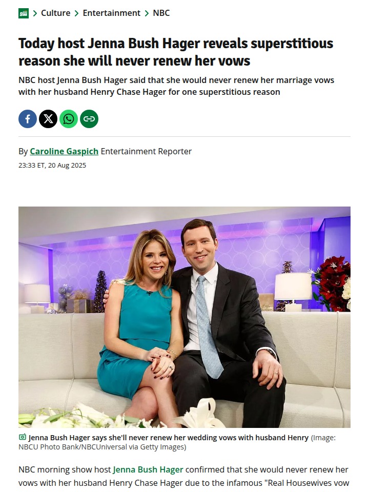 Jenna Bush Hager Won’t Risk the Vow Renewal Curse! 🕯️