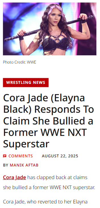 Cora Jade Fires Back at NXT Bullying Accusations