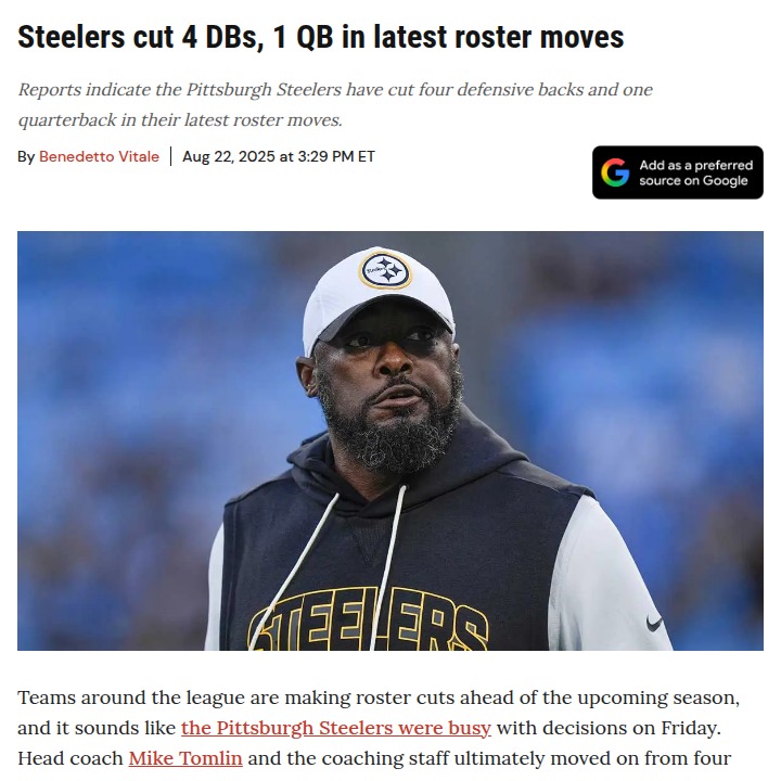 Steelers shake up roster with major cuts