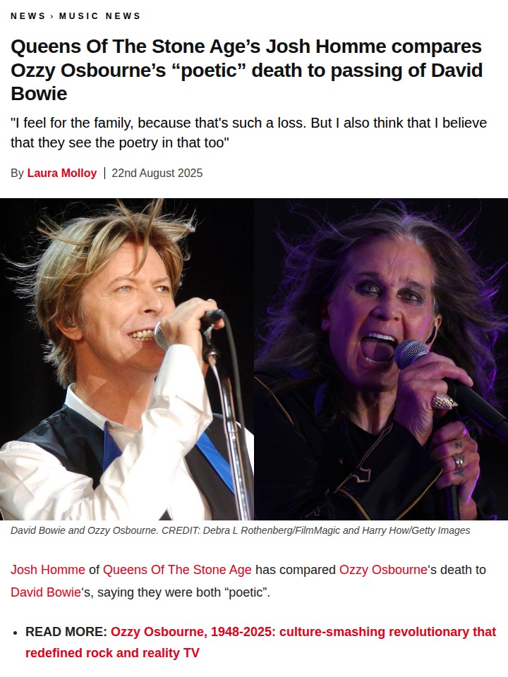 Josh Homme Calls Ozzy’s Death ‘Poetic’ Like Bowie’s 🎸