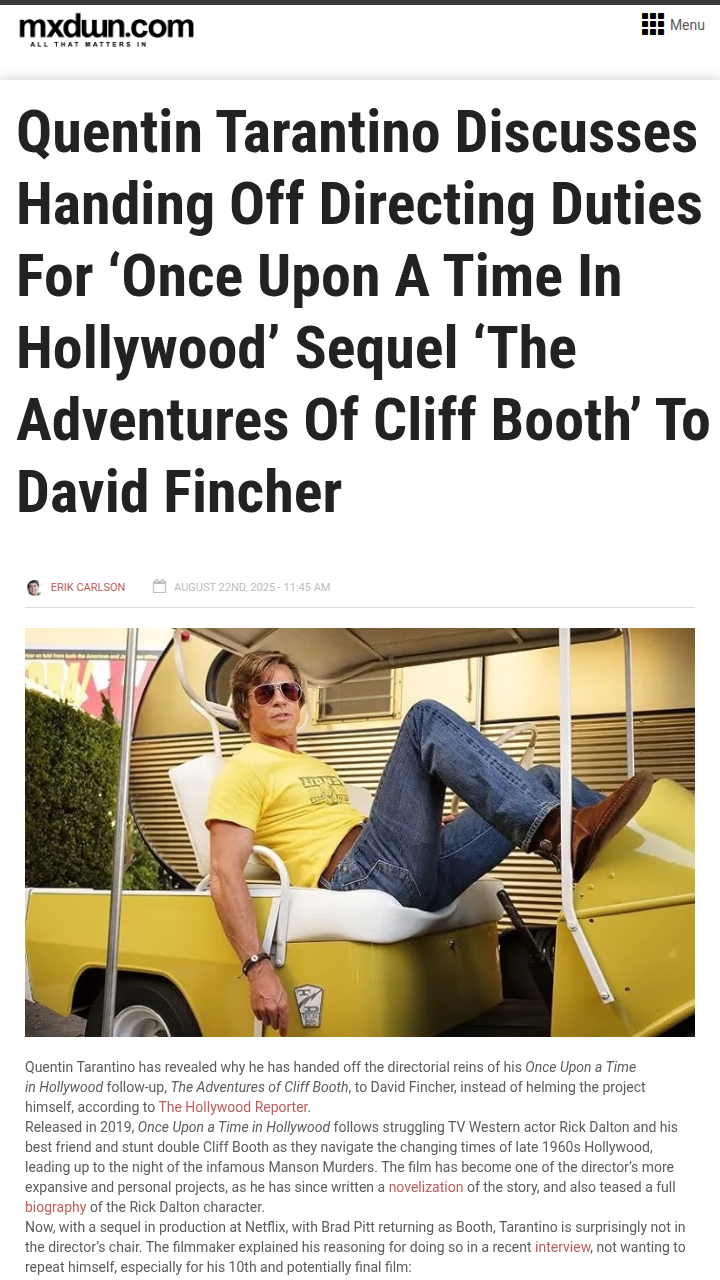 Tarantino Passes Sequel to Fincher?! 🎬