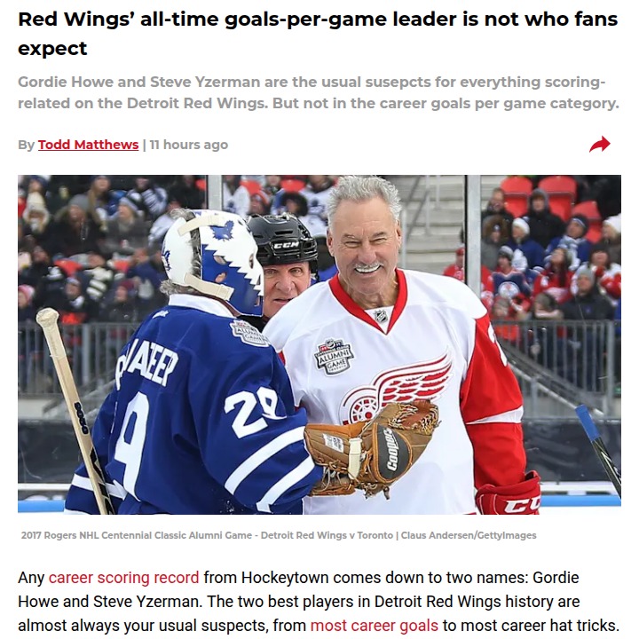 Detroit’s goal king isn’t Howe or Yzerman