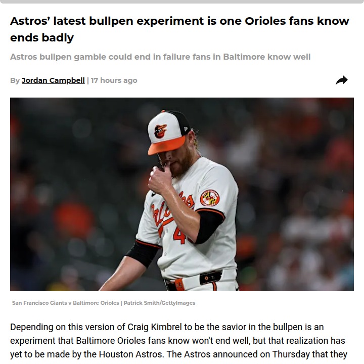 Astros Betting Big on Kimbrel—Déjà Vu for O’s Fans?