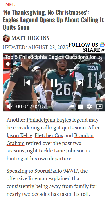 Lane Johnson hints at Eagles farewell