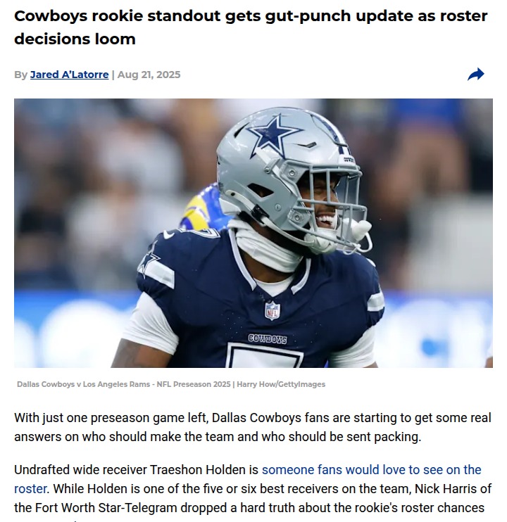 Cowboys rookie Holden faces tough roster odds