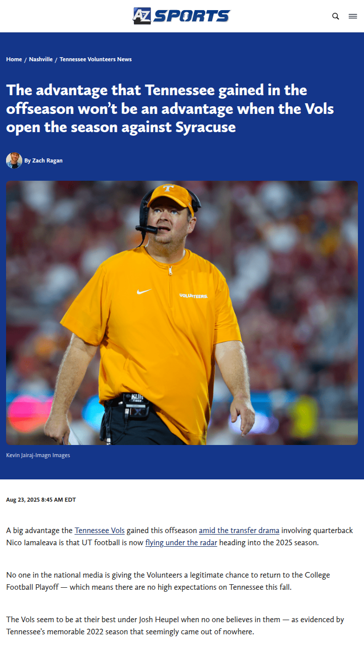 Tennessee Vols can’t play the underdog this time