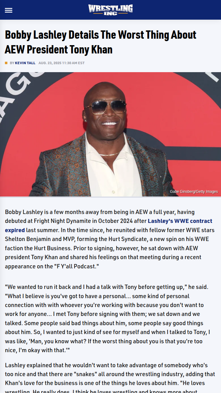 Lashley Spills on Tony Khan: Too Nice for AEW?