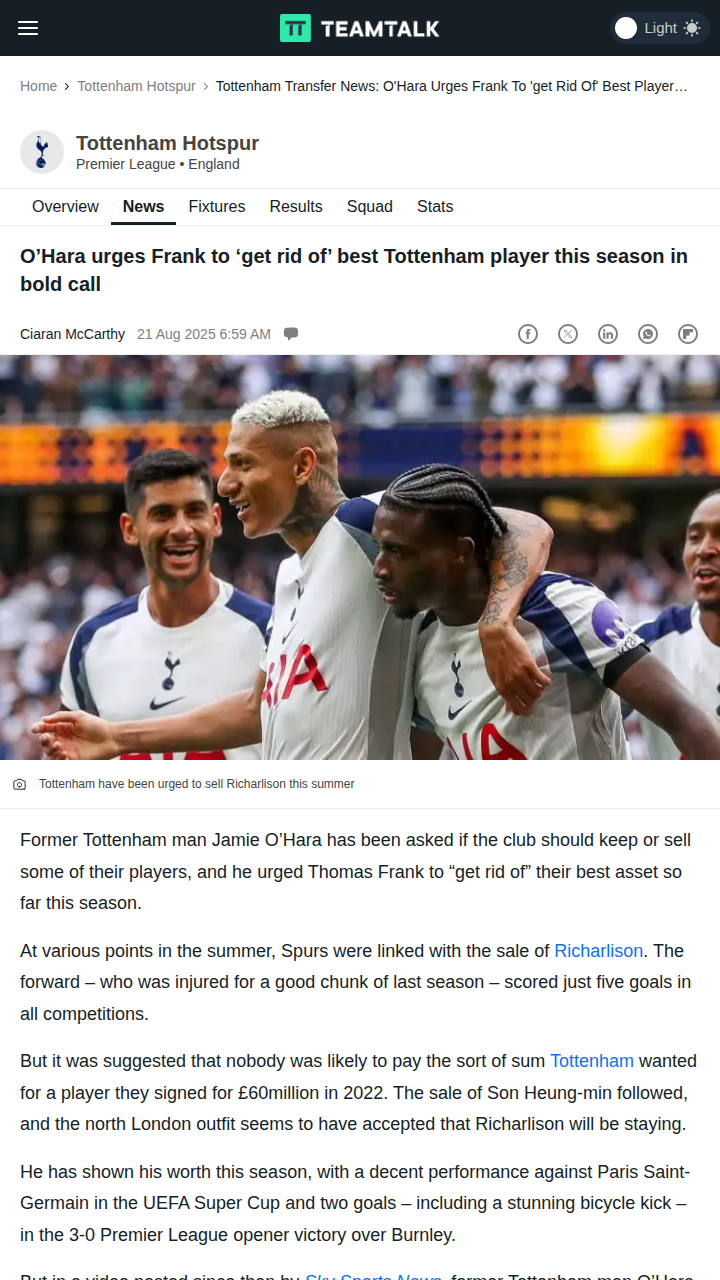 O’Hara: Time’s Up for Richarlison at Spurs?
