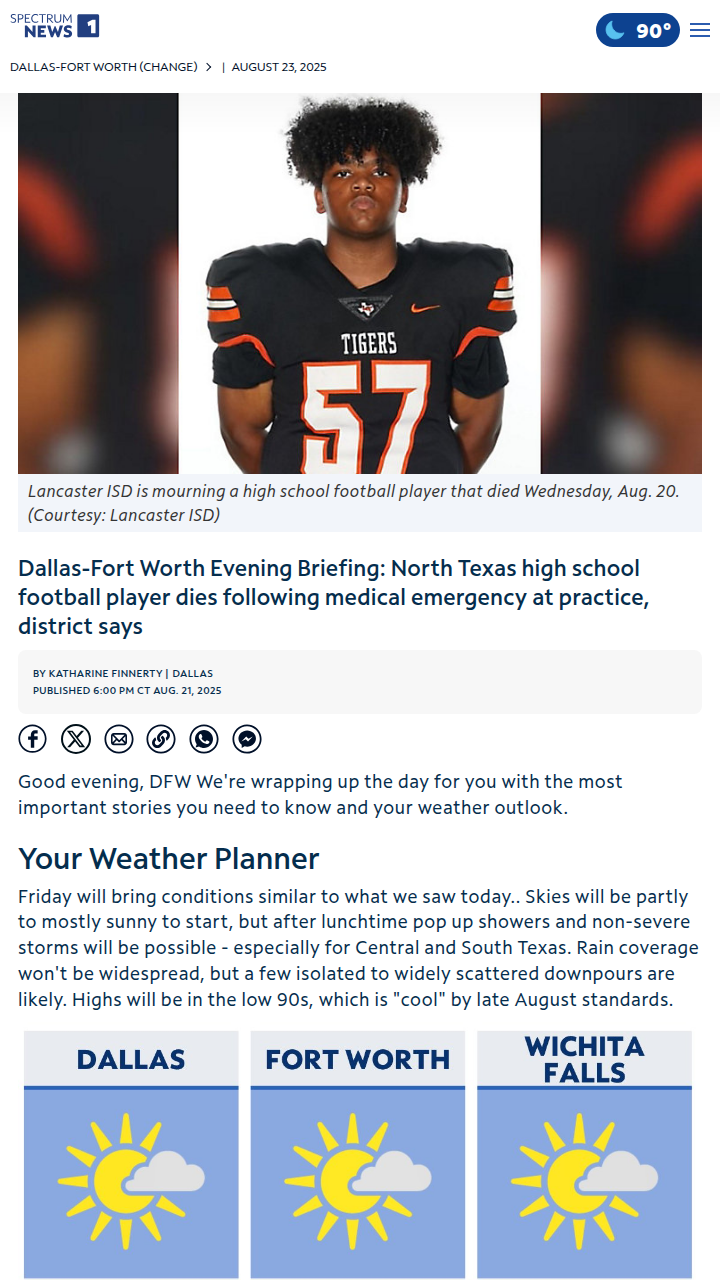 North Texas mourns young athlete's tragic loss
