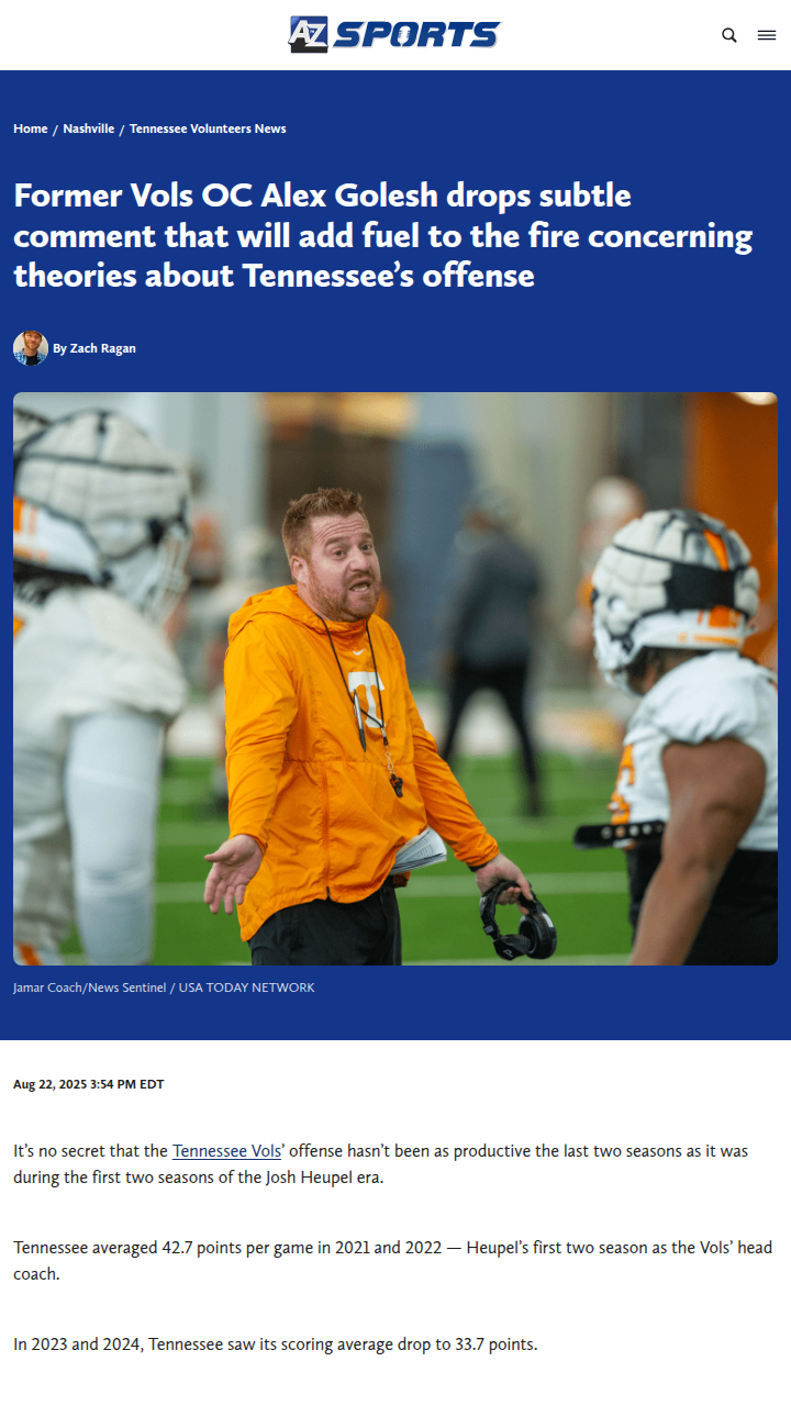 Is Tennessee’s offense missing Golesh’s spark?