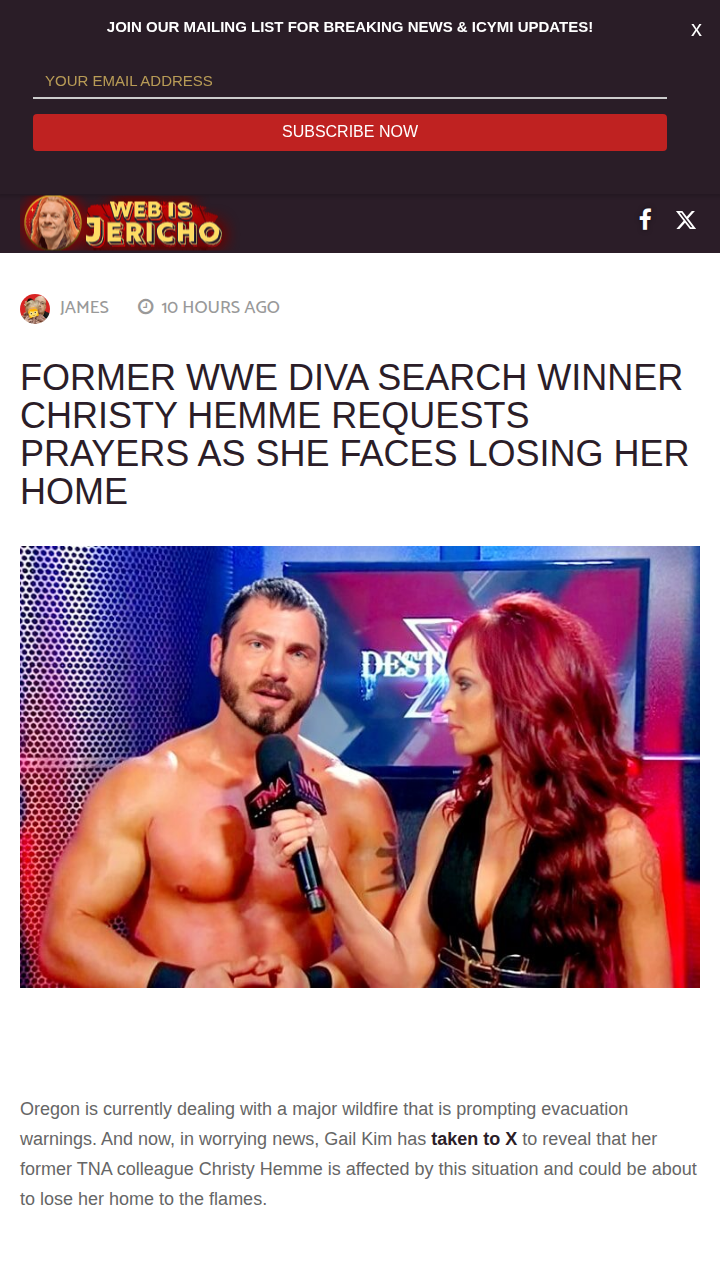 WWE’s Christy Hemme faces Oregon wildfire crisis