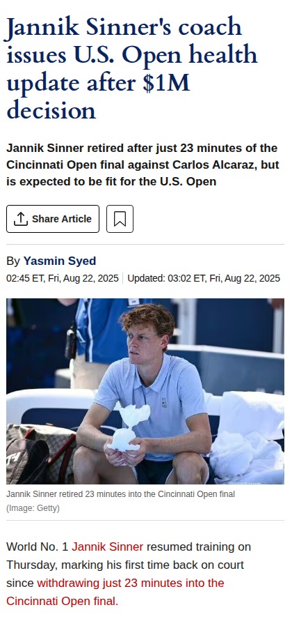 Sinner’s Health Scare: Ready for US Open Rematch?