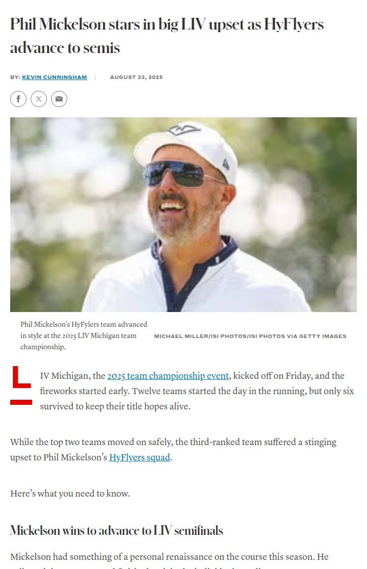 Phil Mickelson leads HyFlyers to stunning upset