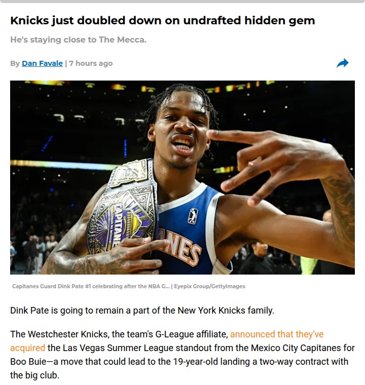 Knicks bet big on Dink Pate’s potential