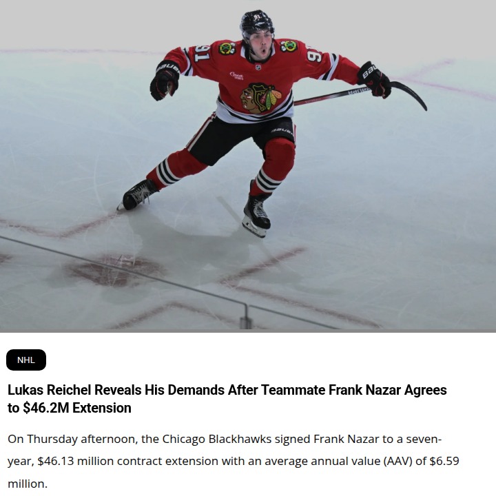 Blackhawks’ big bet: Nazar’s $46M deal sparks chatter