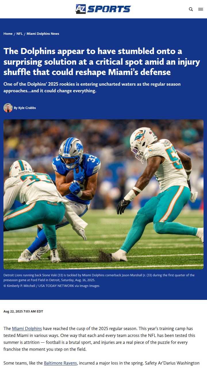 Rookie cornerback shakes up Miami defense