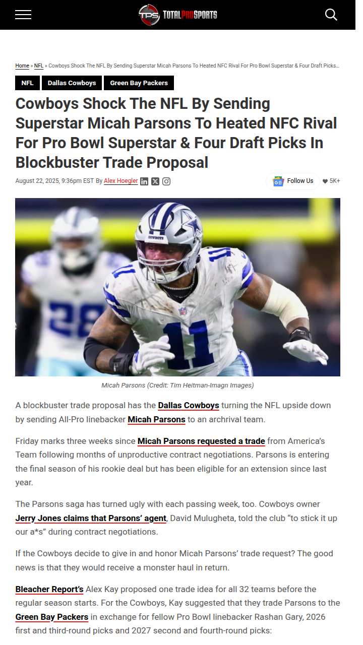 Micah Parsons Trade Rumor: Cowboys-Packers Blockbuster?