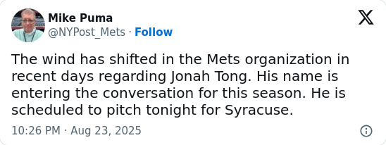 Mets may fast-track Jonah Tong to majors