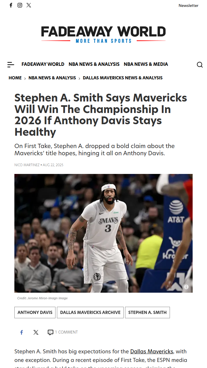 Stephen A. Bets Big on Mavs’ 2026 Title Run