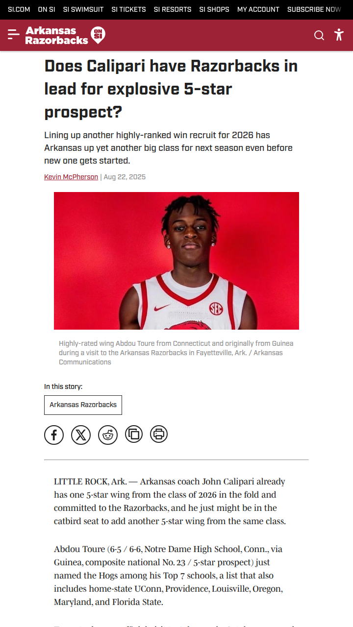 Arkansas hoops could land another 5-star star