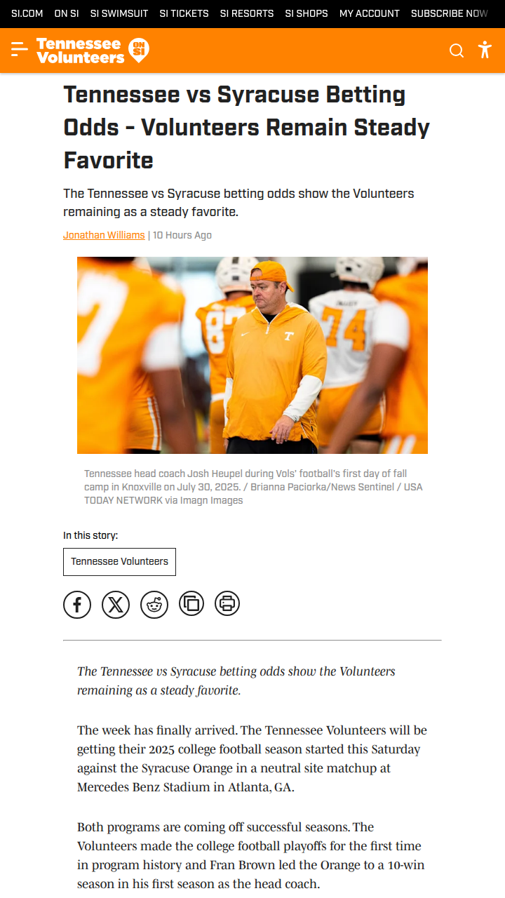 Tennessee holds strong as favorite vs Syracuse