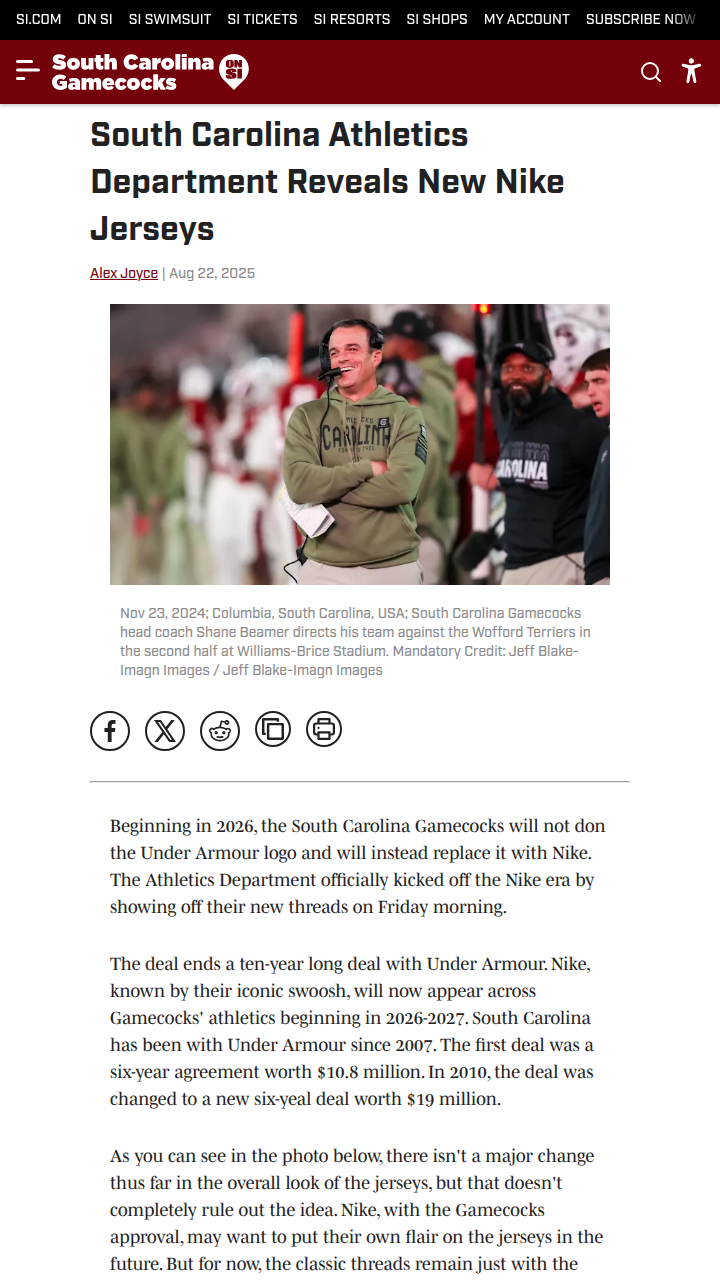 Nike takes over Gamecocks jerseys in 2026